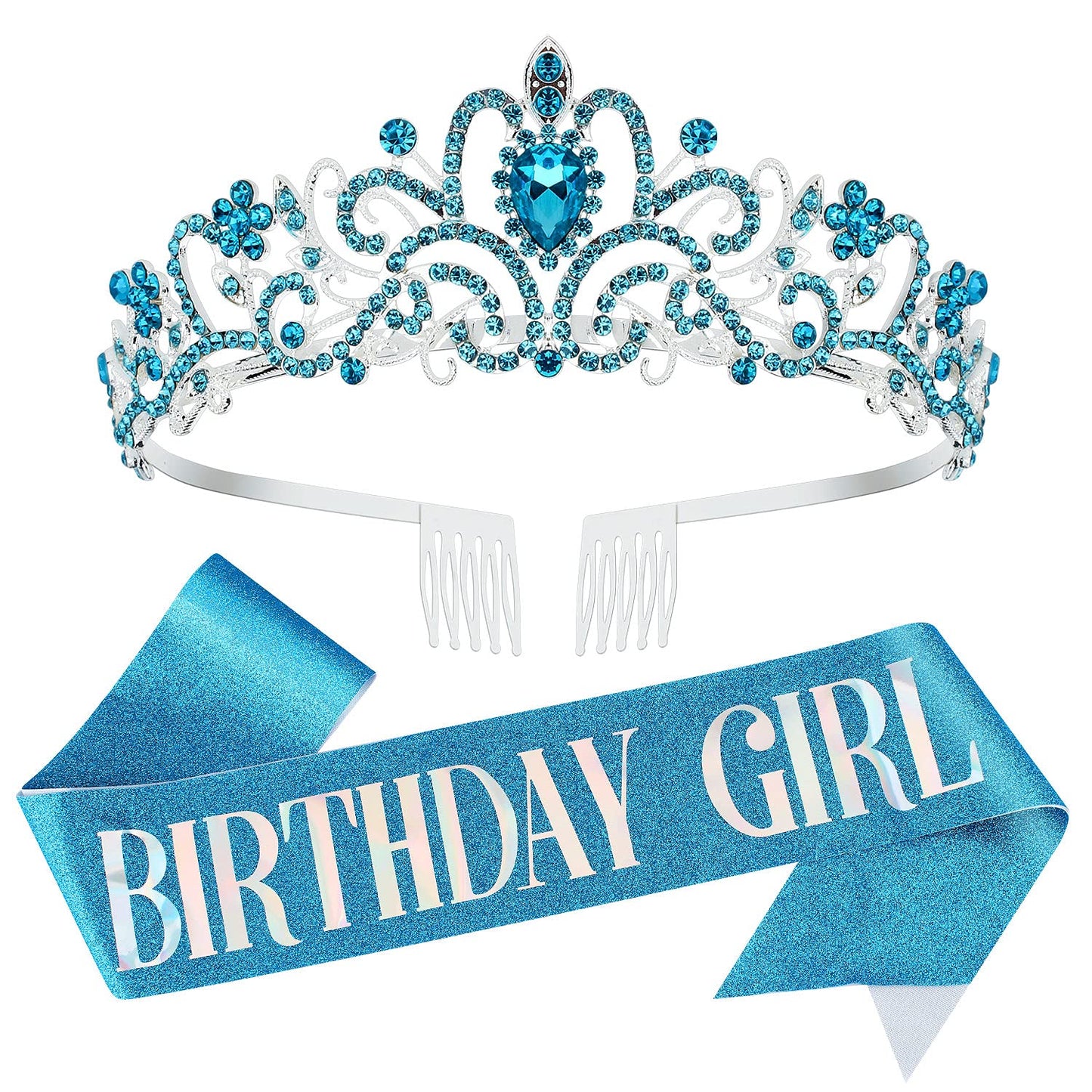 Birthday Tiara For Women, Blue Birthday Crowns, Birthday Girl Crown, Birthday Girl Sash And Tiara With Rhinestone, Birthday Quee