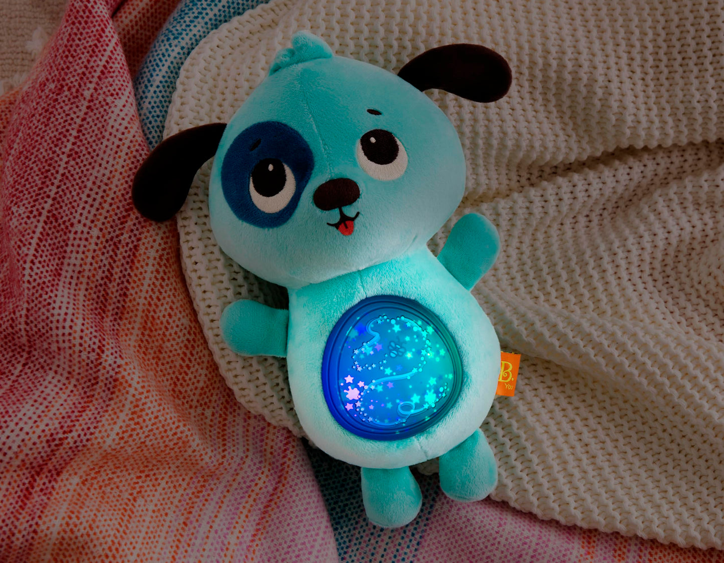 B. toys- B. baby -Baby Soothing Plush Dog- Gloiwng Tummy with Lights & Sounds- Twinkle Tummies Dog-6 Months +