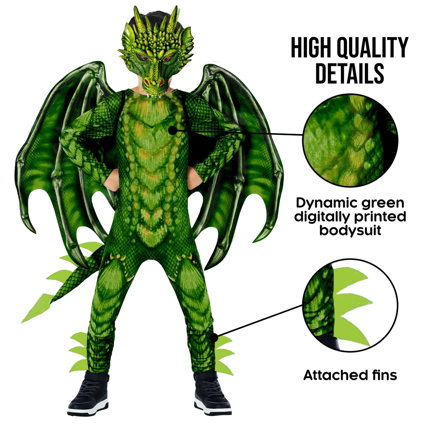 Morph Green Dragon Costume for Kids, Dragon Wing Costumes for Boys, Halloween Costumes Kids, Boys Halloween Costume, Medium