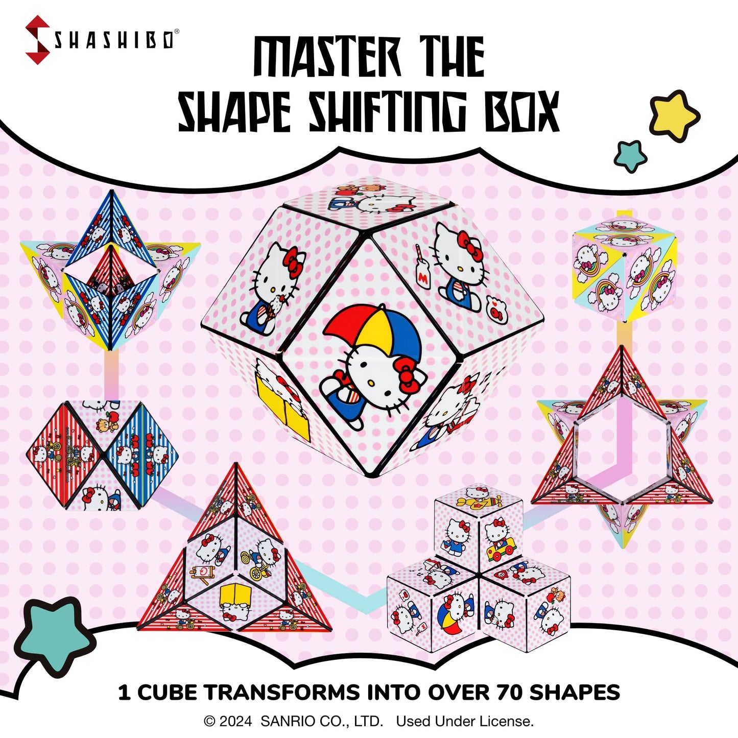 Shashibo Hello Kitty & Friends Shape Shifting Box - Award-Winning, Patented Magnetic Puzzle Cube W/ 36 Rare Earth Magnets - Fidget Toys For Adults & Kids 8+, Transform Into Over 70 Shapes (Rainbow)