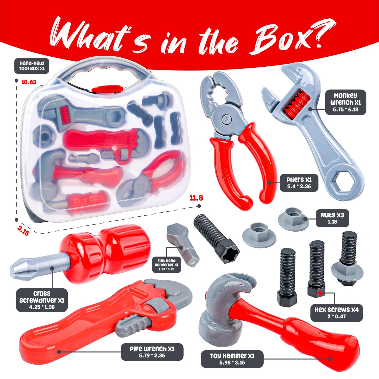 BELLOCHIDDO Kids Tool Set - 14pcs Pretend Play Toddler Tool Set with Toy Screwdriver, Construction Toys, Toddler Tool Set - Toys