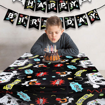 WERNNSAI Watercolor Video Game Party Tablecloth - 1 Pack 54 x 108 Video Game Party Supplies for Boys Birthday Party Decorati