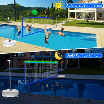 Pool Volleyball Net Set With Lights, Solar Powered Portable Outdoor Led Volleyball Net For Pool With 2 Glowing Balls,Pump And We