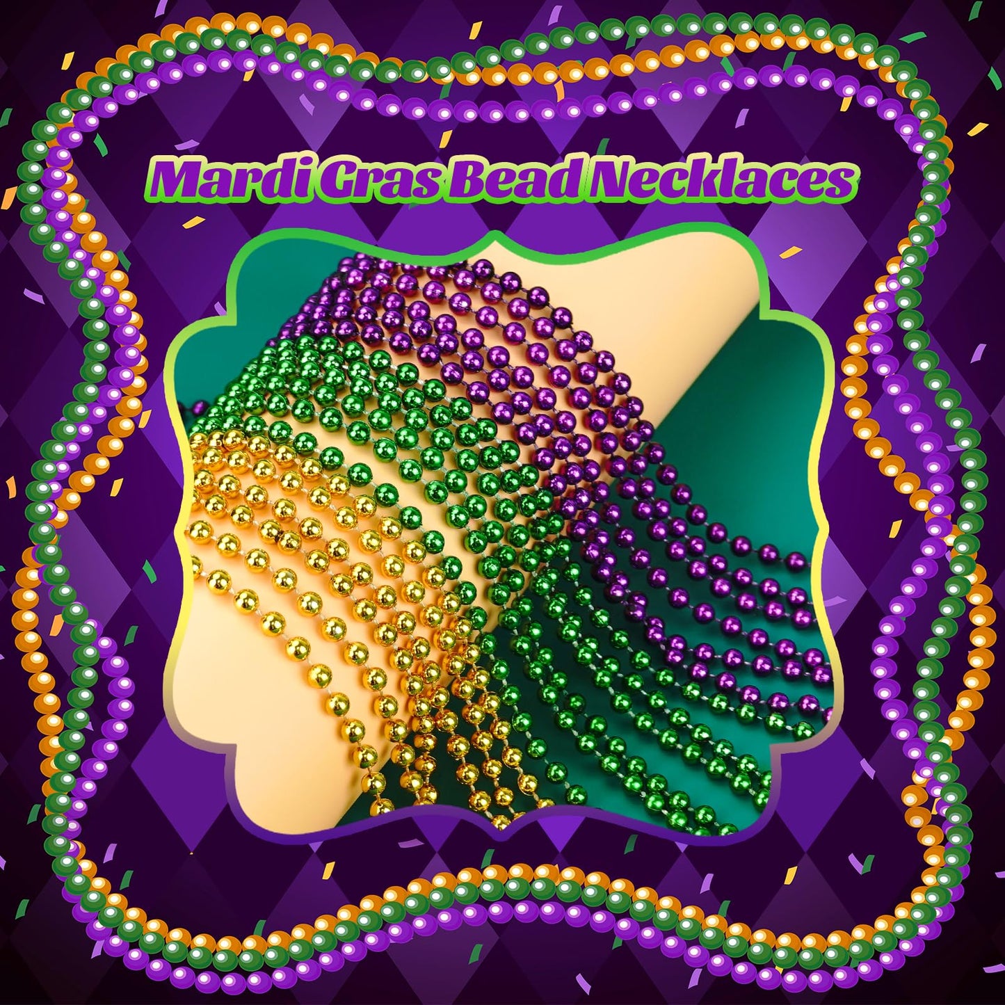 72 PCS Mardi Gras Beads Necklaces, Gold Green Purple Metallic Bead Necklaces 33 7 mm Mardi Gras Beads Necklaces Accessories B