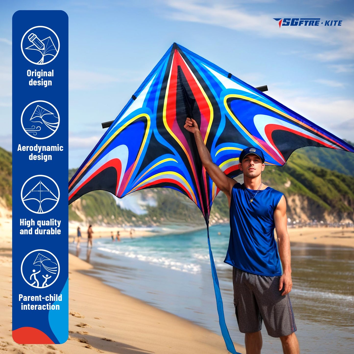 SGftre Blue Large Delta Kite for Adults