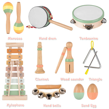 Vinjoe Baby Musical Instruments-Toddler Montessori Wooden Musical Toys For Kids 1-3, Neutral Colors Percussion Instruments Set E