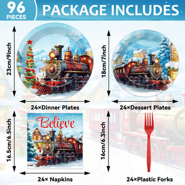 gisgfim 96 Pcs Christmas Train Plates and Napkins Party Supplies Christmas Believe Dinnerware Tableware Set Disposable Xmas Pape