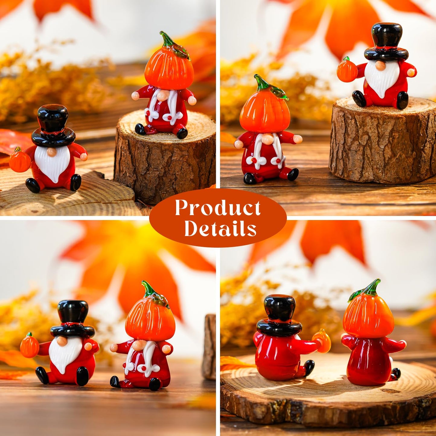 H&D Hyaline & Dora 2 Pcs Hand Blown Glass Halloween Pumpkin Gnomes Figurines Glass Gnome Ornaments For Fall Thanksgiving Halloween Party Table Centerpieces Decor