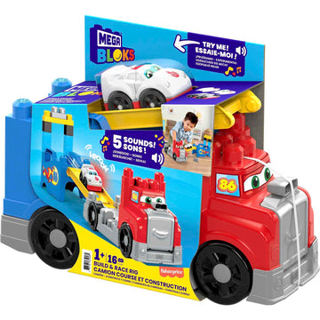 Mega Bloks First Builders Build & Race Rig Toy Set, 16 Pieces, Red, Ages 1+, Plastic