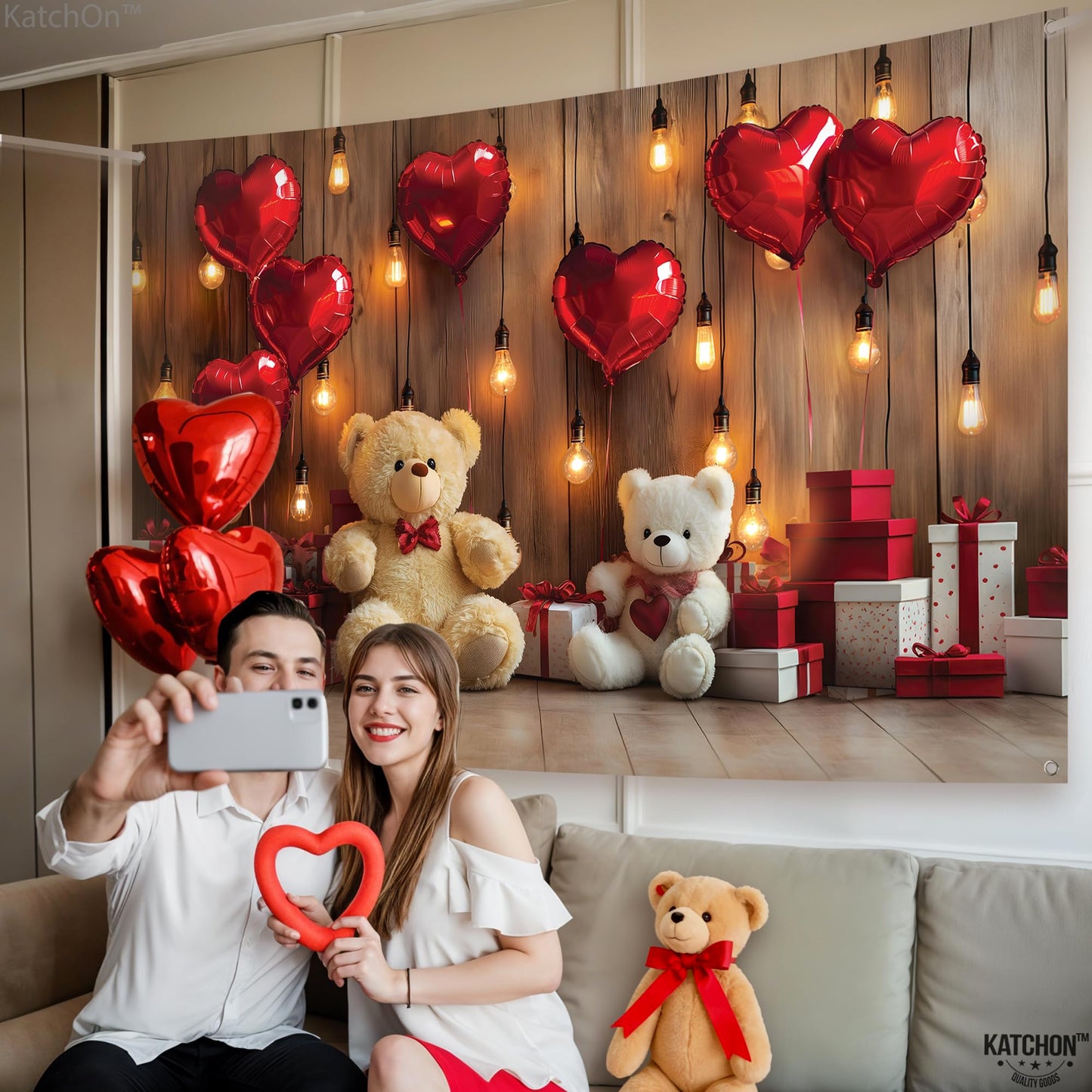 KatchOn, Valentines Day Backdrop - XtraLarge, 72x44 Inch | Valentines Backdrops for Photography | Happy Valentines Day Banner, V