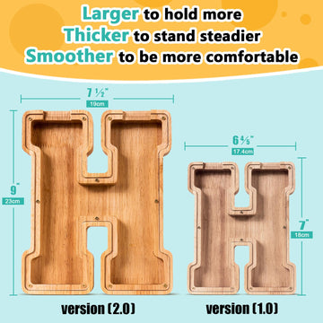 SummiDate Wooden Letter Piggy Bank| Piggy Bank for Boys Girls Toddler| Alphabet H Money Bank| Coin Bank Birthday Gift for Kids|Birthday Gift for Kids (H)