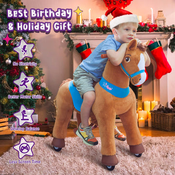 Ponycycle Kids Horse Ride On Toys Plush Interactive Riding Horse Essential Model E For Toddlers 3-5 Walking Rocking Horse, No Electricity, Giddy Up Riding Gifts Toys Brown E337