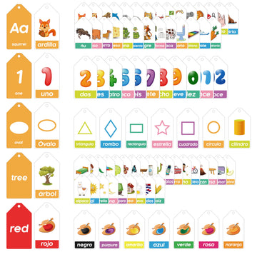 Bilingual Spanish English Flash Cards For Kids 5 Themes Alphabet Color Number Shape First Words 84 Cards Gift Pack