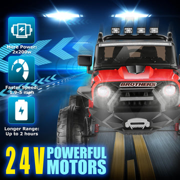 Hikole 24V Ride On Toys For Big Kids, 2 Seater Ride On Car With Remote Control, 2 * 200W Powerful Engine, Led Lights, 3 Speeds, Spring Suspension, Bluetooth, Electric Car For Girls And Boys(Red)