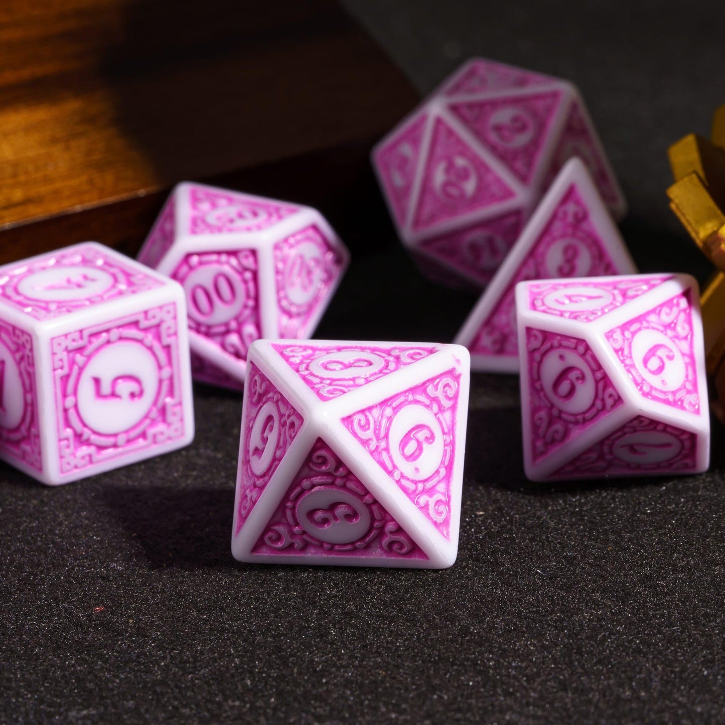 Poludie 7PCs DND Dice Set, Unique Window Lattice Pattern D&D Dice Set with Leather Dice Bag, Polyhedral Dice for Dungeons and Dr