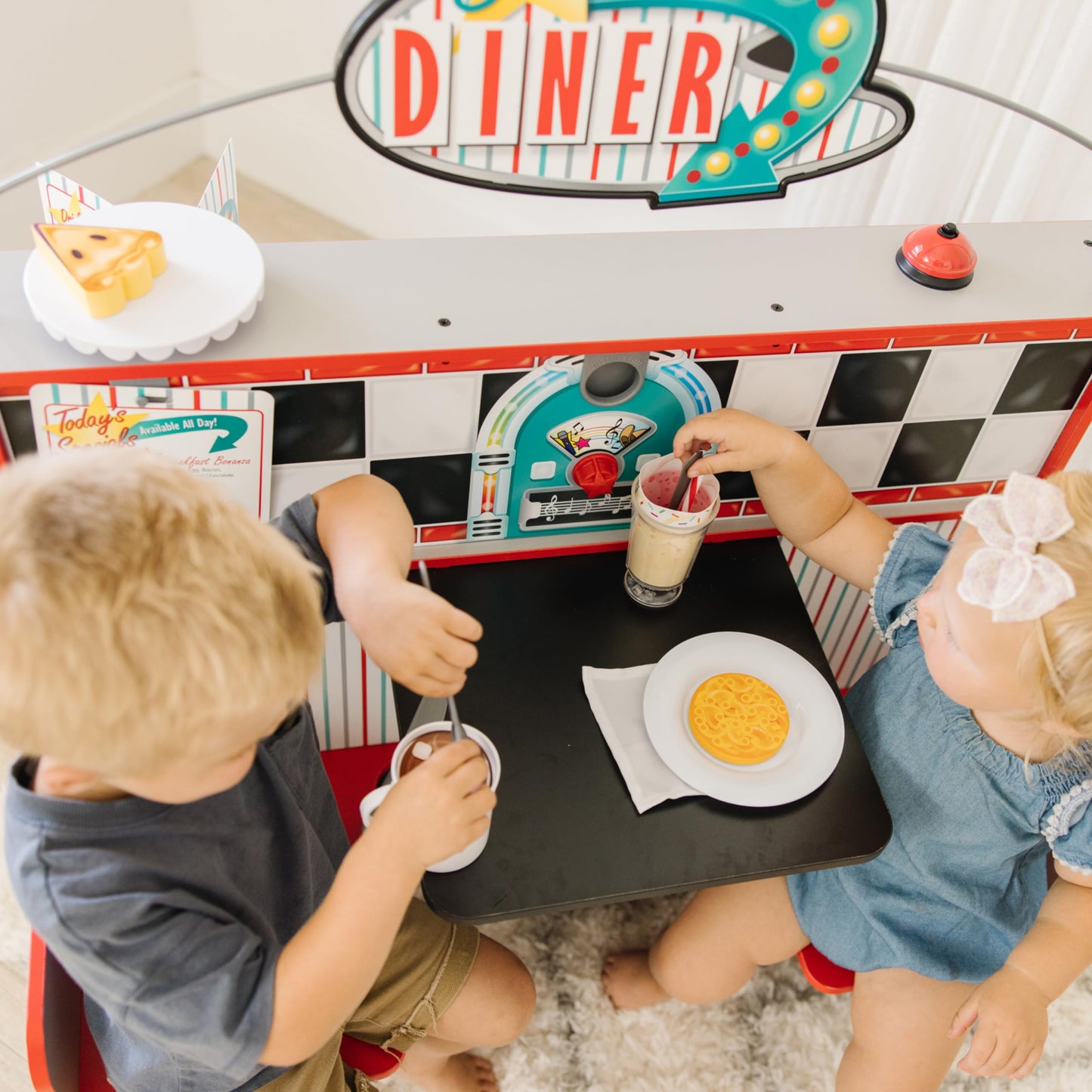 Melissa & Doug Double-Sided Wooden Star Diner Play Space, Red, 35" H x 23" W x 43.5" L, Model 3951, Durable Plastic Construction