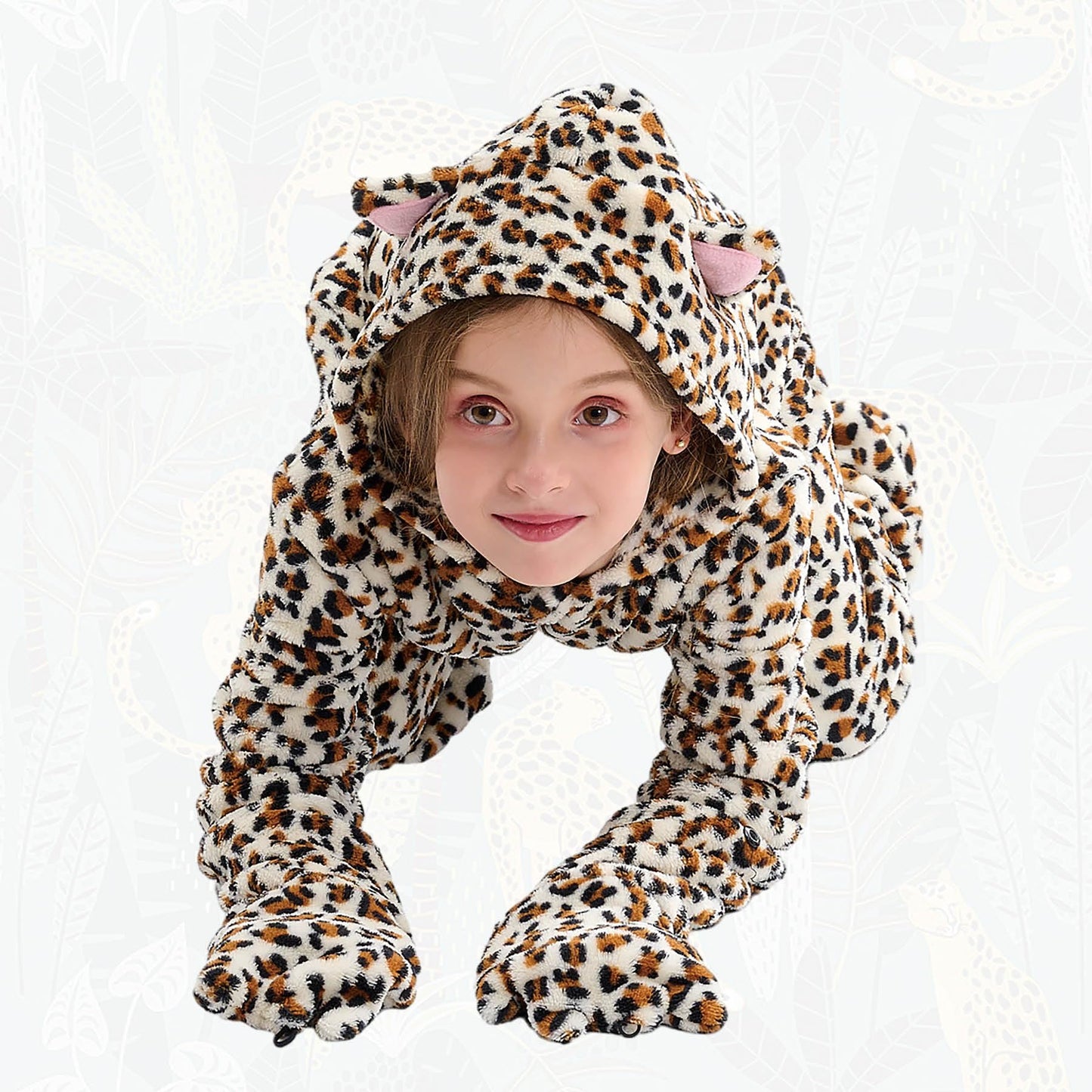Nssonben Cheetah Costume Kids Halloween Cosmtume Unisex Animal Leopard Onesie Costume Outfit For 7-8 Years Girls Boys Gift