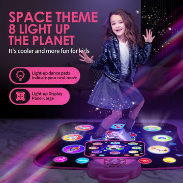 OMOZOMBB Gifts for 7 Year Old Girl Toys Age 6-8 Electronic Dance Pad with Light-up 8 Button Bluetooth Music Dance Mat with 5 Gam