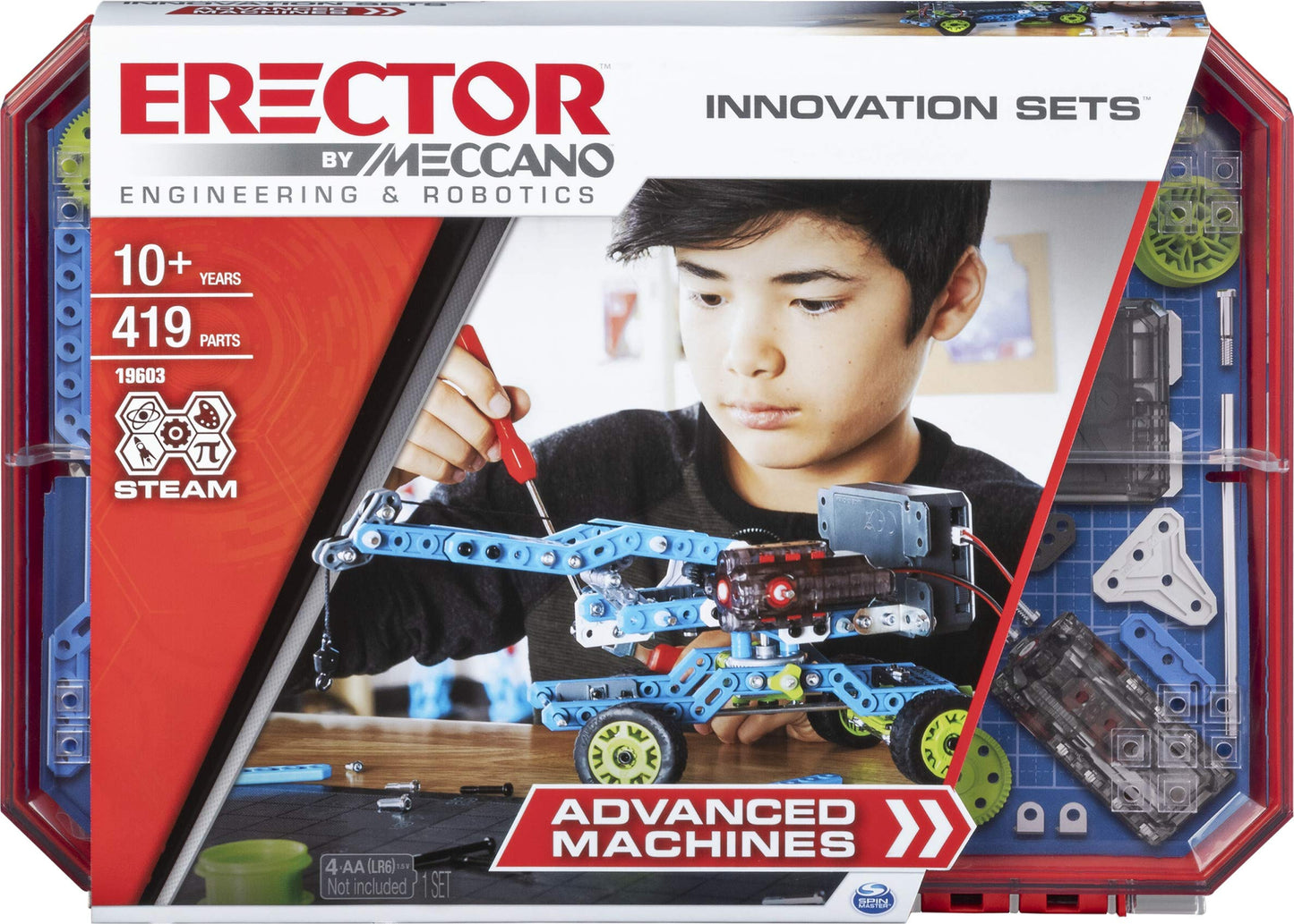 Meccano Erector, Advanced Machines Innovation Set, S.T.E.A.M. Building Kit With Real Motor