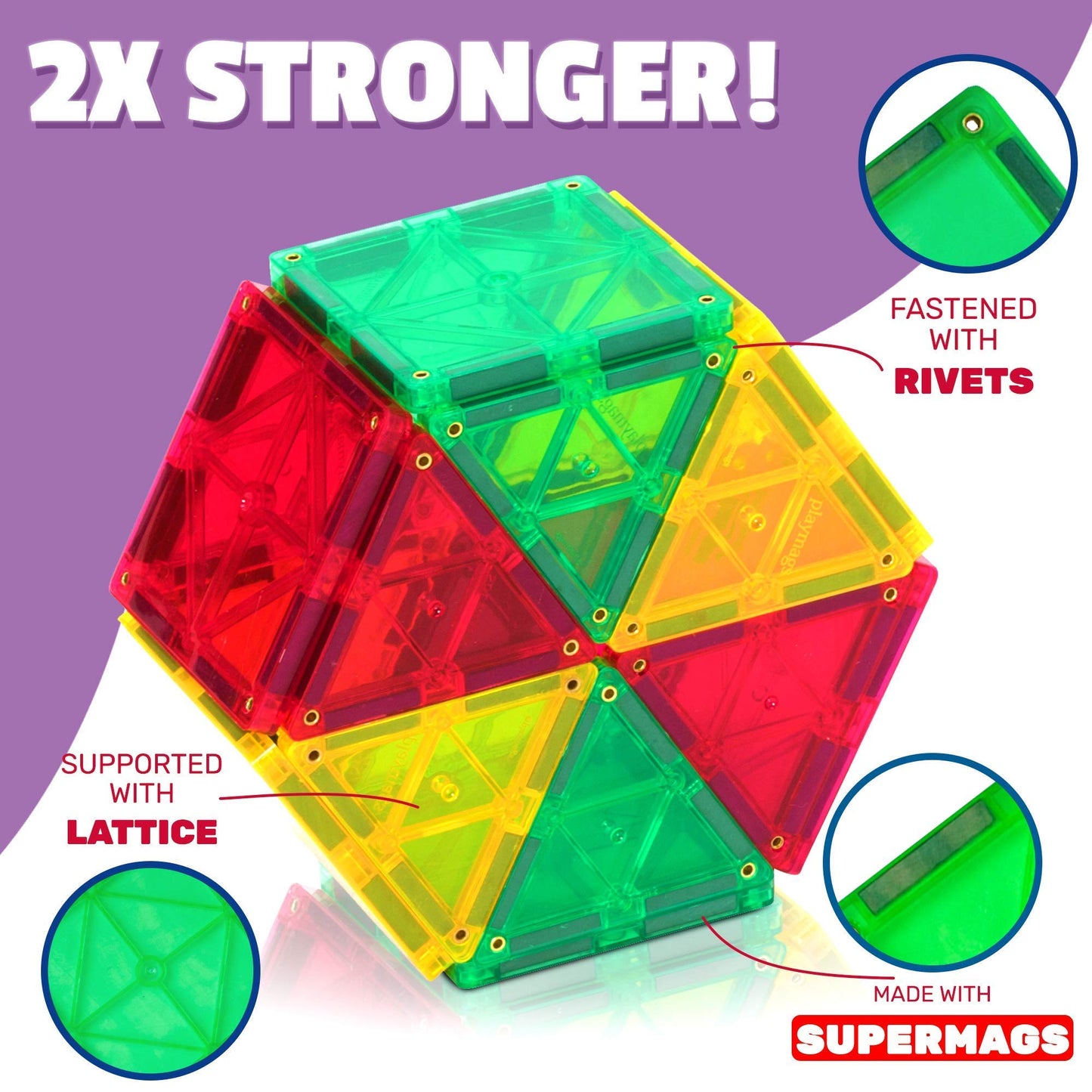 Playmags 150-Piece Magnetic Tiles Building Set – 3D Magnet Building Blocks, Creative Imagination, Inspirational, Educational Stem Toys For Kids With 1 Car