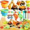 Beach Toys for Kids, 26PCS Sandbox Toys with 2 Collapsible Bucket Sand,3 Dump Truck,2 Sunglasses,Ocean Sand Molds,Mini Play Wate
