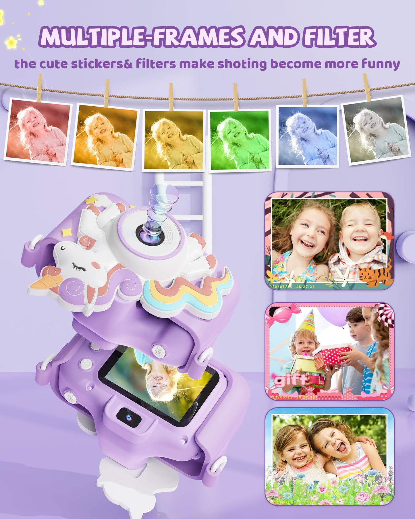 Kikapabi Kids Camera, Unicorn Toys For Girls Boys Age 3-8, Christmas Birthday Gifts For Girls Age 3 4 5 6 7 8, Digital Camera Wi