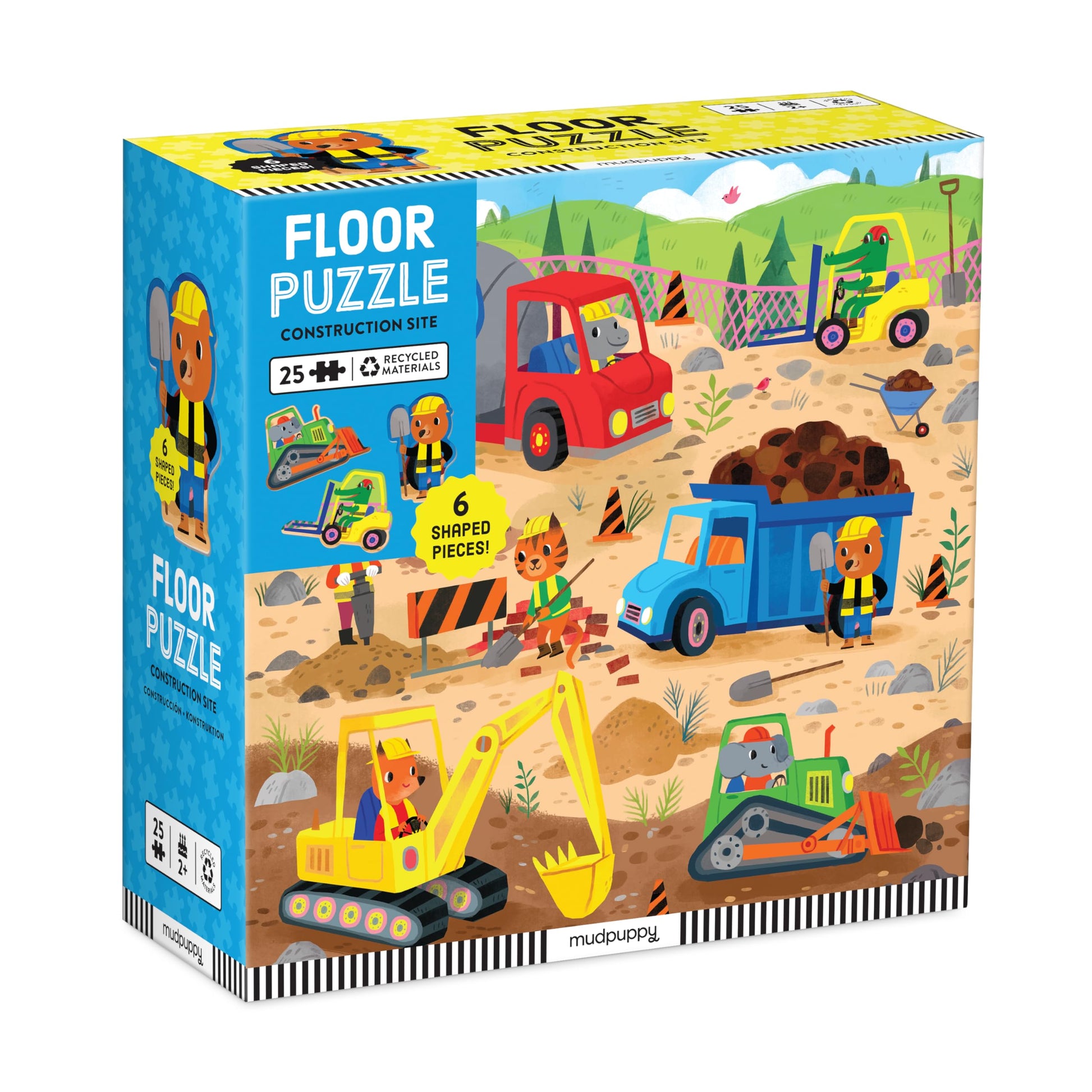 Mudpuppys Construction Site 25 Piece Floor Puzzle, Features 25 Colorful, Oversized Pieces, Includes 6 Special Shaped Pieces of A