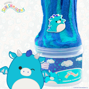 Squishmallows Tatiana The Dragon Premium Fluffy Slime, Blue Raspberry Scented, 3 Fun Add Ins, 8 Oz. Soft Sludge Toy For Kids, 6+