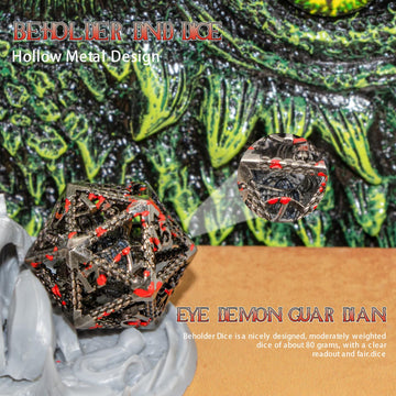 Metal Dice Set D&D, HNCCESG 7 PCS Hollow Beholder DND Dice Set for Dungeons and Dragon for RPG and Tabletop Games (Eye-SilverBlo