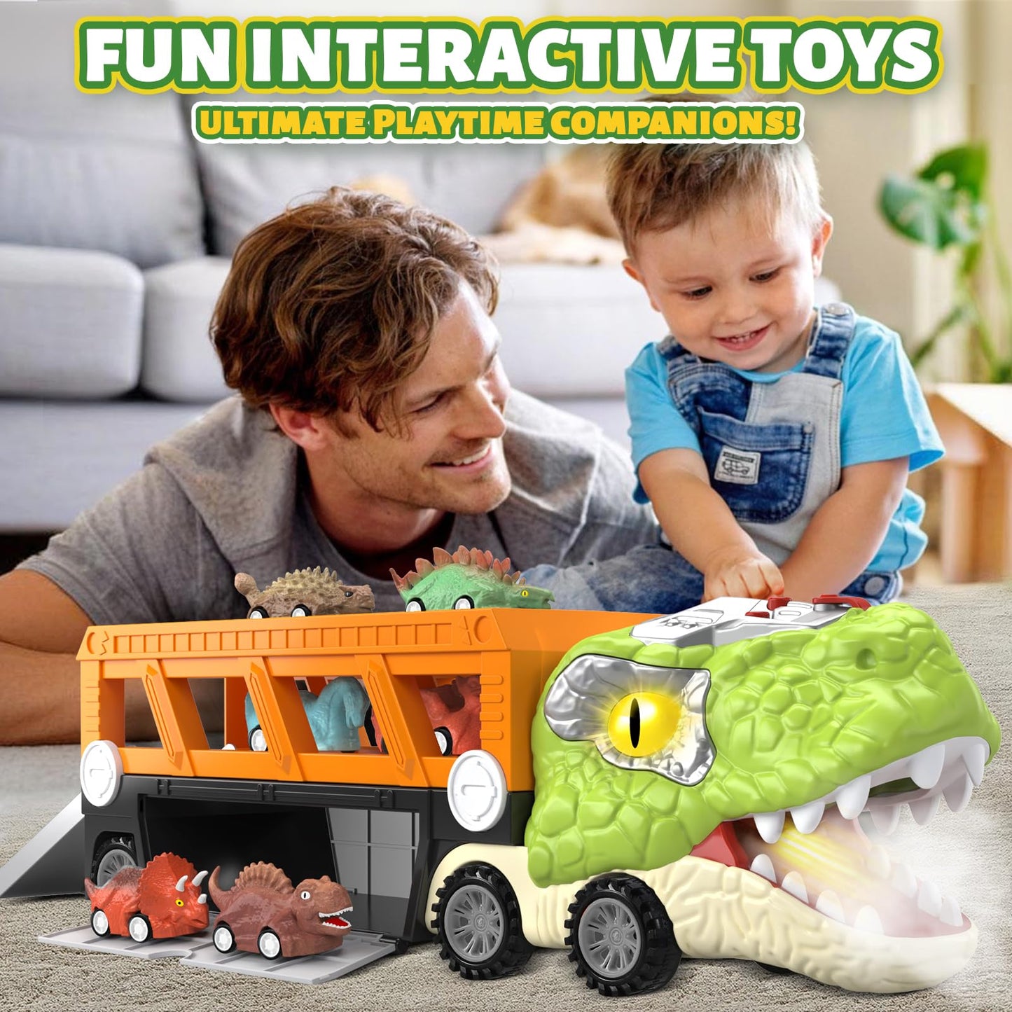 Dinosaur Toys for Kids 3-5, 5-7 Year Old Boys, Big Dinosaur Truck with 10 Mini Car, Dinosaur Cars for Toddlers 3-4 Years, Kids T