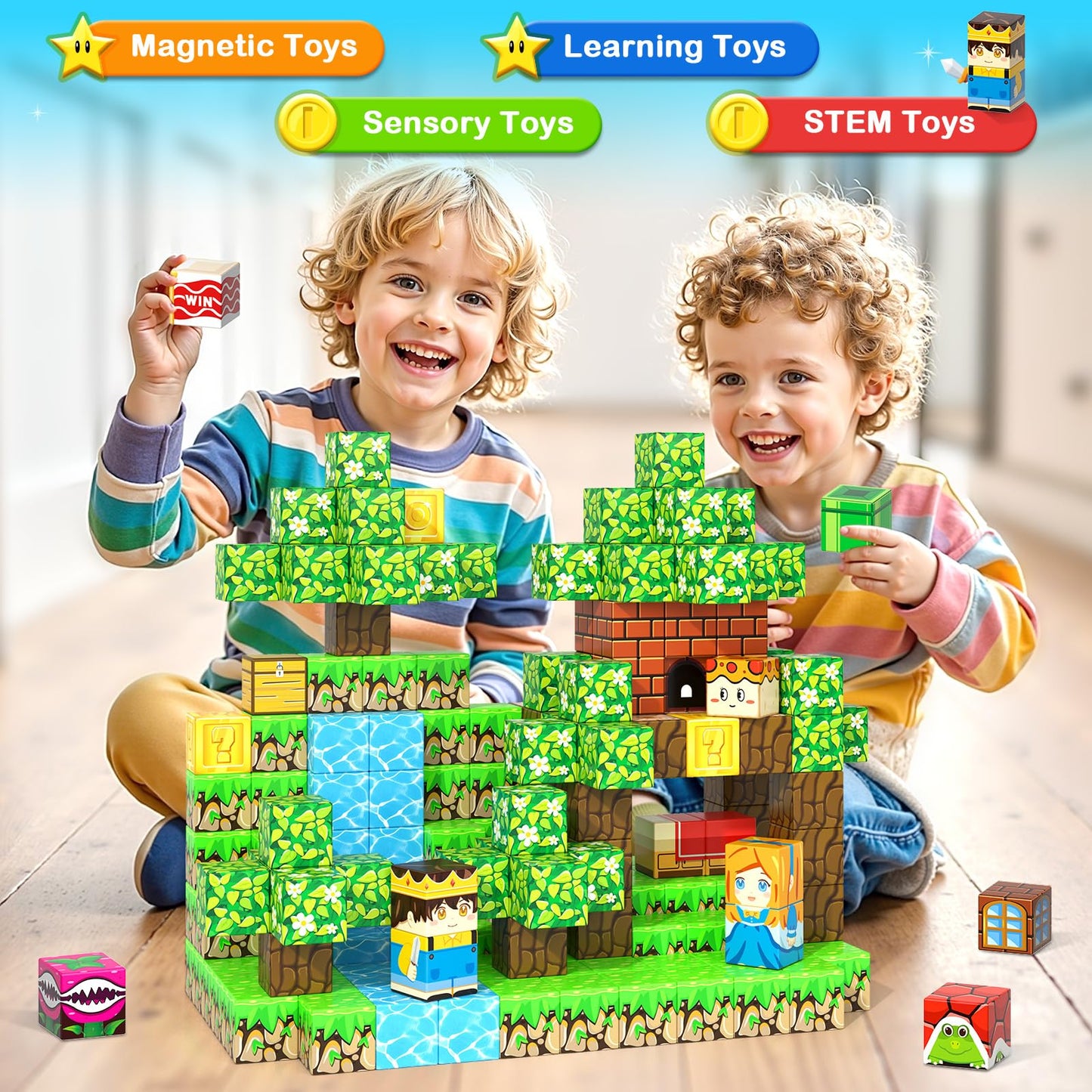 120PCS 1'' Magnetic Blocks-Build Mine Magnet World Set Sensory Toys for Kids 3+ Years Old Magnetic Cubes for Boys Toddler Boys T
