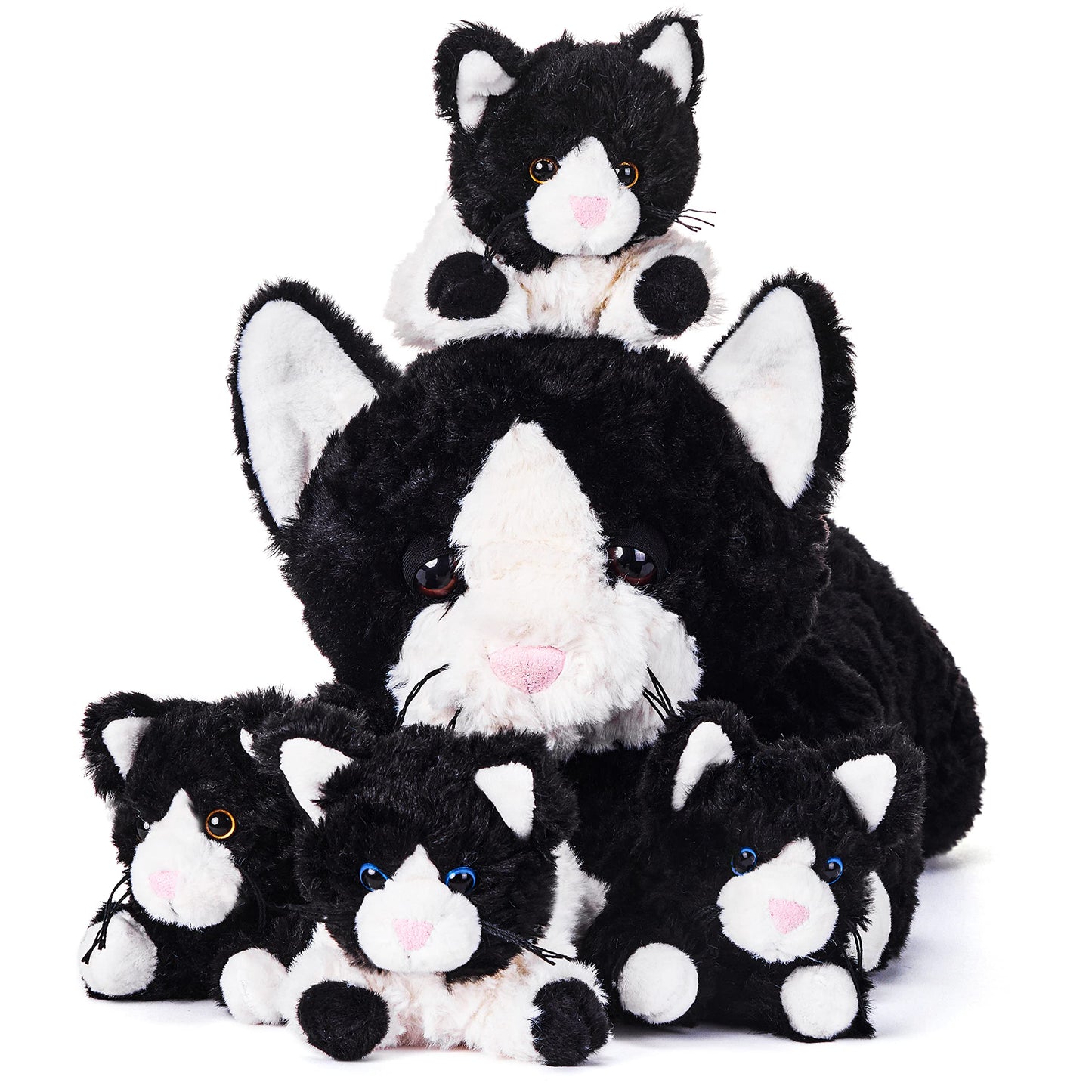 Ikasa Mommy Cat Stuffed Animal Mom And Baby Plush Toy,Cute 16' Soft Cuddly Huggable Toys With Little Mini Babies Kitten,Gifts For Kids Girls Boys