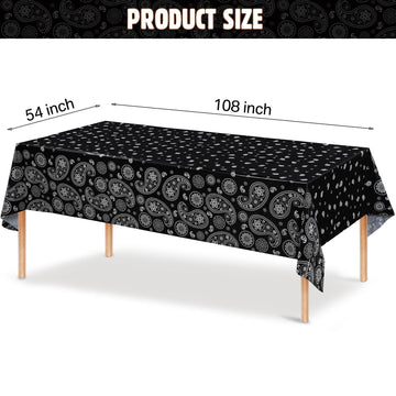 Western Party Tablecloth Paisley Table Cover Bandana Plastic Table Cloth Rectangle Floral Tablecloth For Western Cowboy Themed Party Decorations, 108 X 54 Inches (Black, 3 Pack)