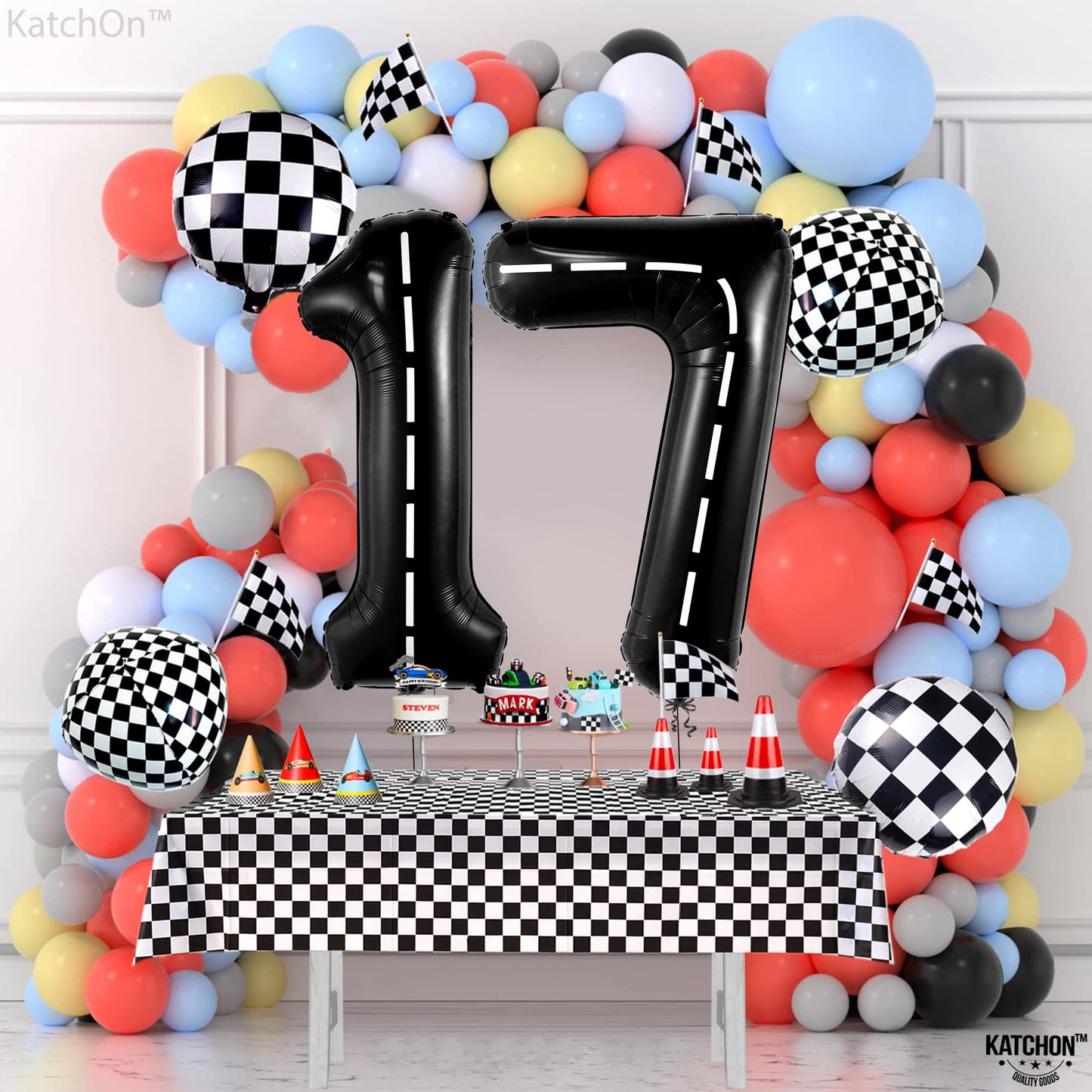 Katchon, Giant Black Checkered 17 Balloon Numbers - 40 Inch | Happy 17Th Birthday Decorations, 17 Birthday Balloons | Number 17 Balloons For Happy Birthday Decorations | 17 Number Balloons