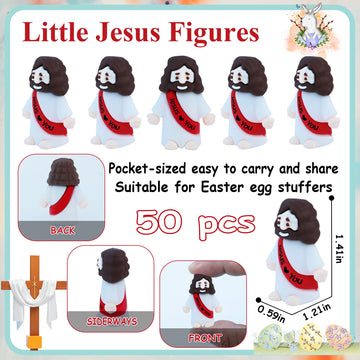 ILHSTY 50 Pcs Little Jesus Figures - Mini Rubber Jesus Toys Jesus Love You for Easter Egg Fillers Egg Hunts Religious Party Favo