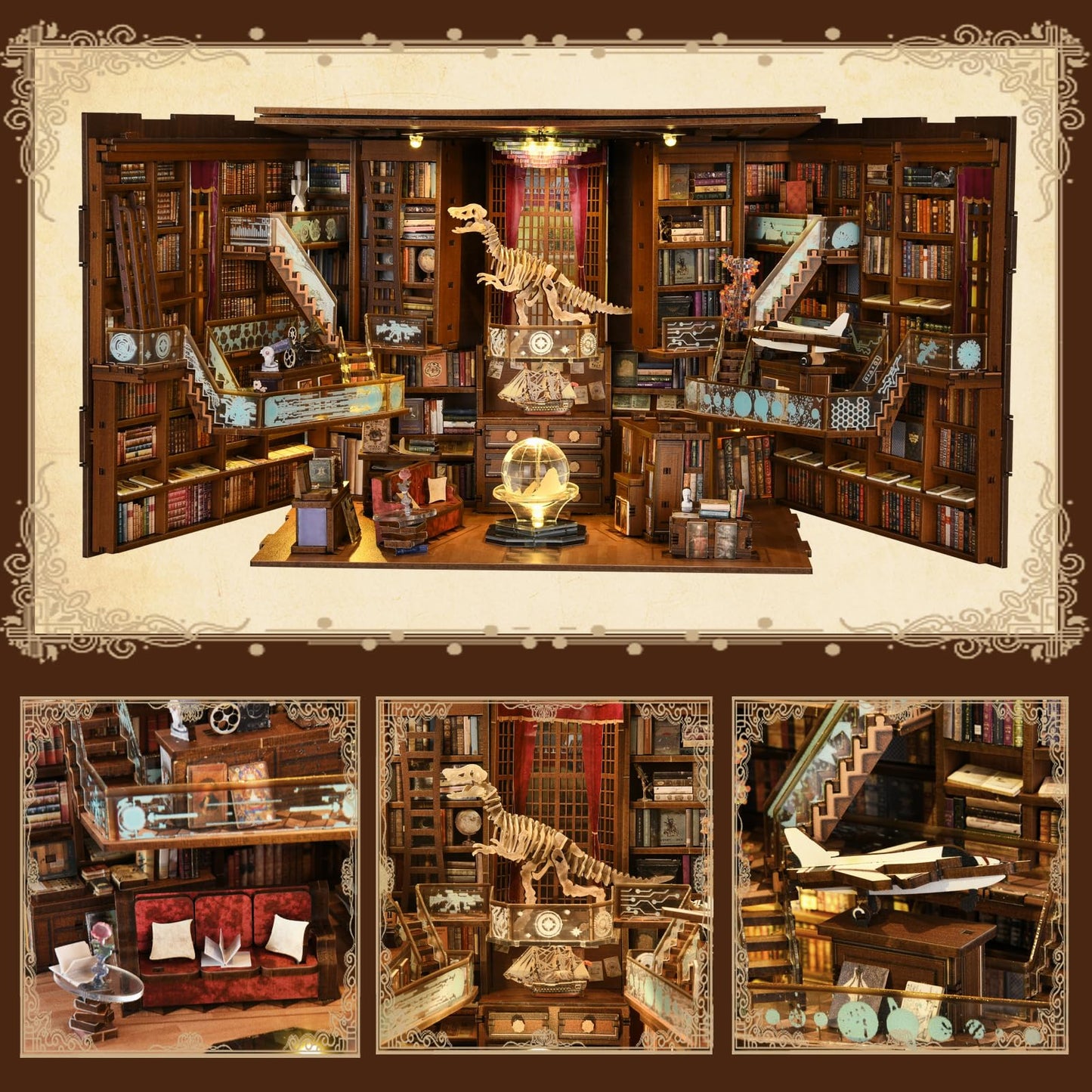 Minicity Diy Book Nook Kit For Adults, 3D Wooden Puzzle Bookend Bookshelf Insert Decor With Led Light And Dust Cover (Beyond Lib