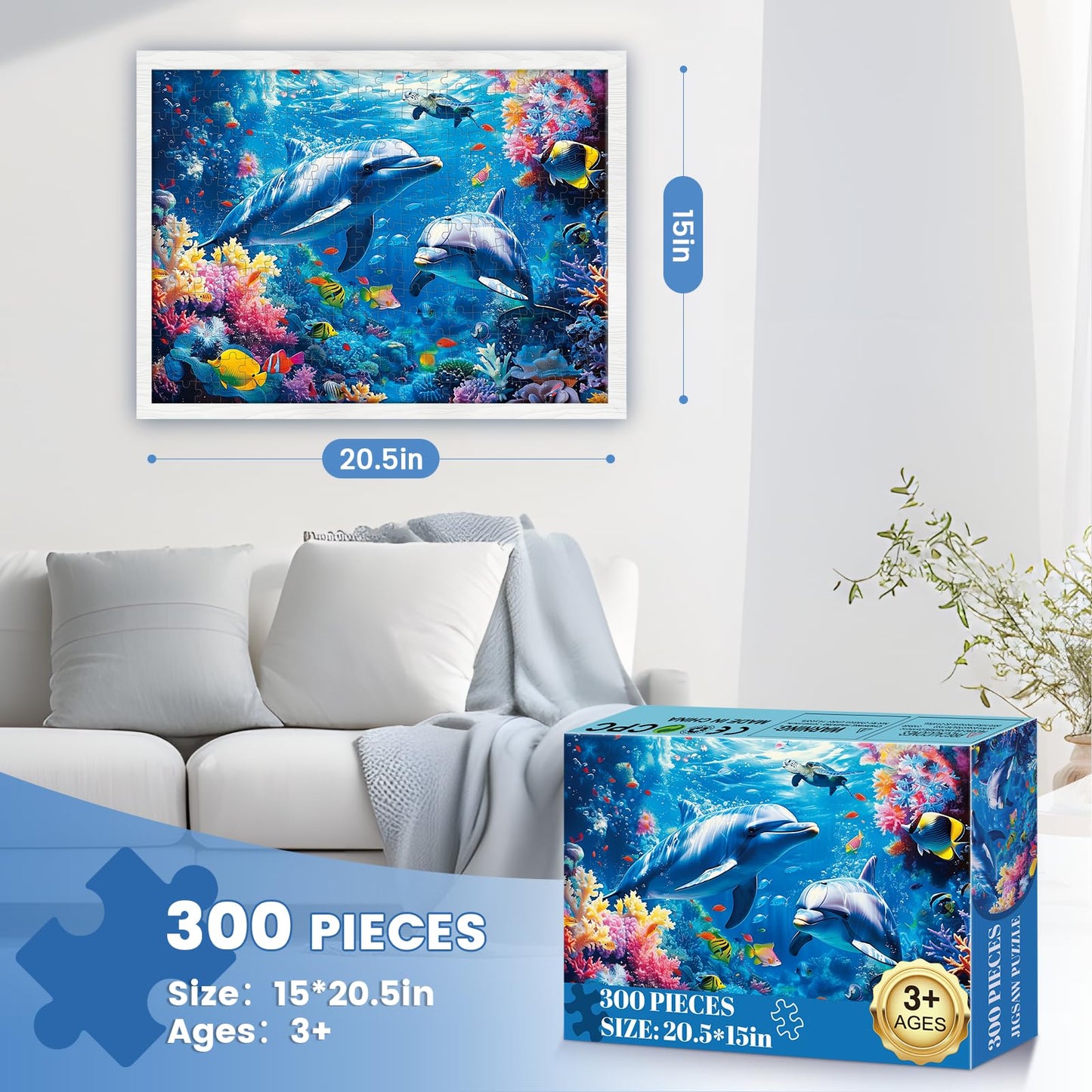 300 Piece Puzzles For Adults,Underwater World Jigsaw Puzzle For Adults Kids Seniors,Recycled Cardboard Large Piece Puzzle 300 Piece,Challenging Family Activity Great Gift For Family Friends 20.5*15 In