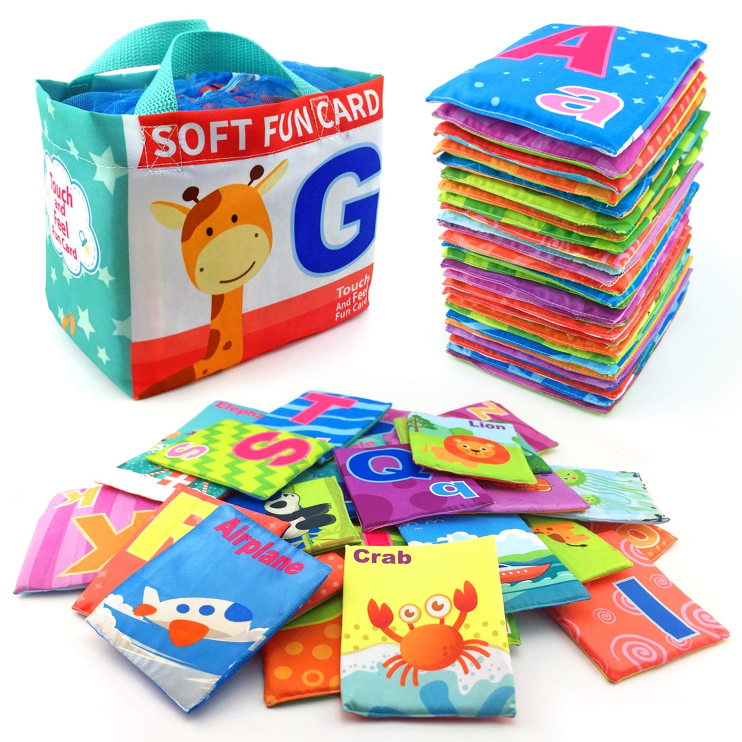 26 Pieces Soft Alphabet Cards With Cloth Storage Bag For Babies Infants, Toddlers And Kids Abcs Learning Flash Cards, Best Early Educational Toys For 0 1 2 3 Years Old Boys And Girls