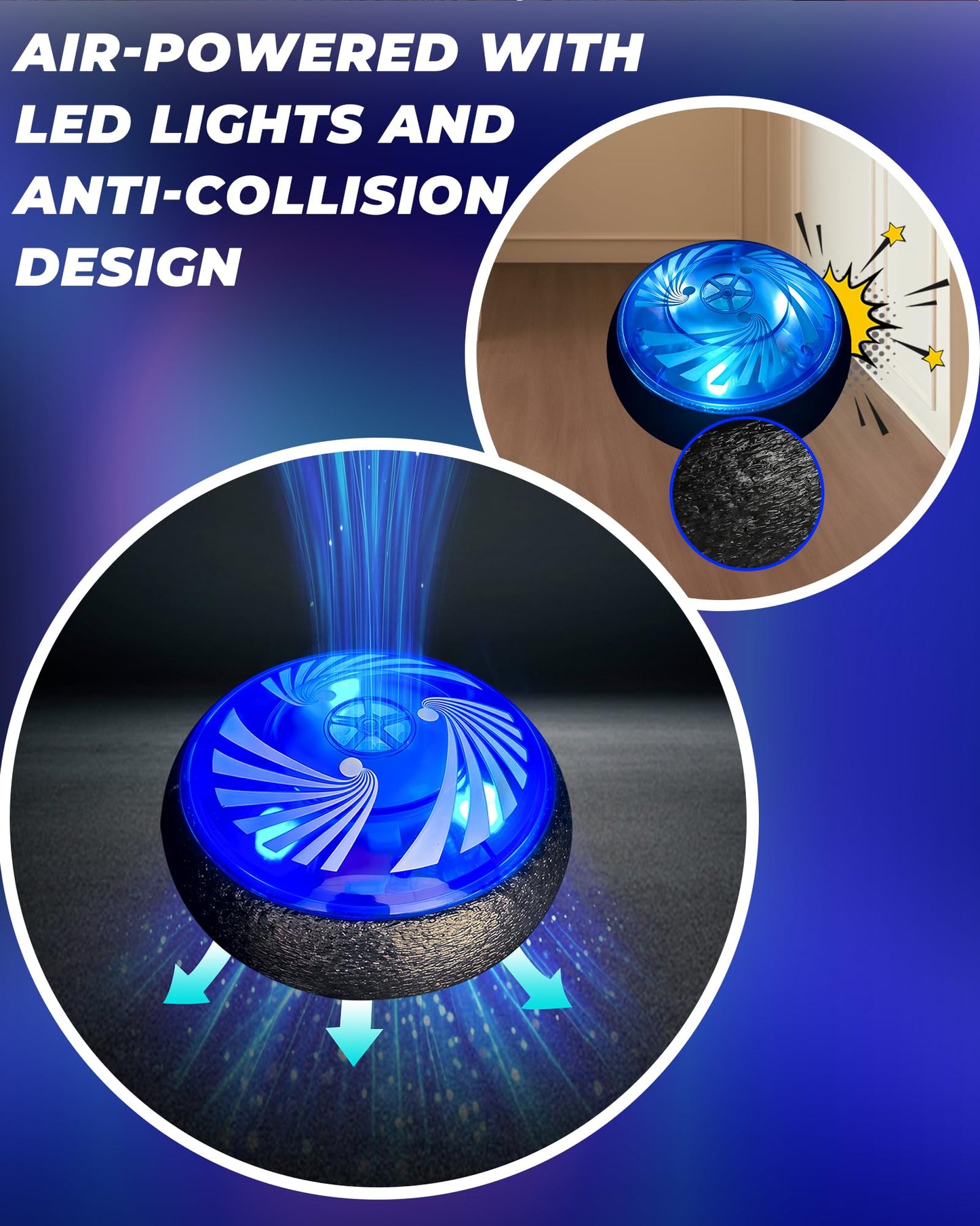 Adjustable Tabletop Air Hockey Game - Battery-Free Fun with Flexible Boundaries! Hover Puck Set with 2 Pushers, 2 Mini Goals & E