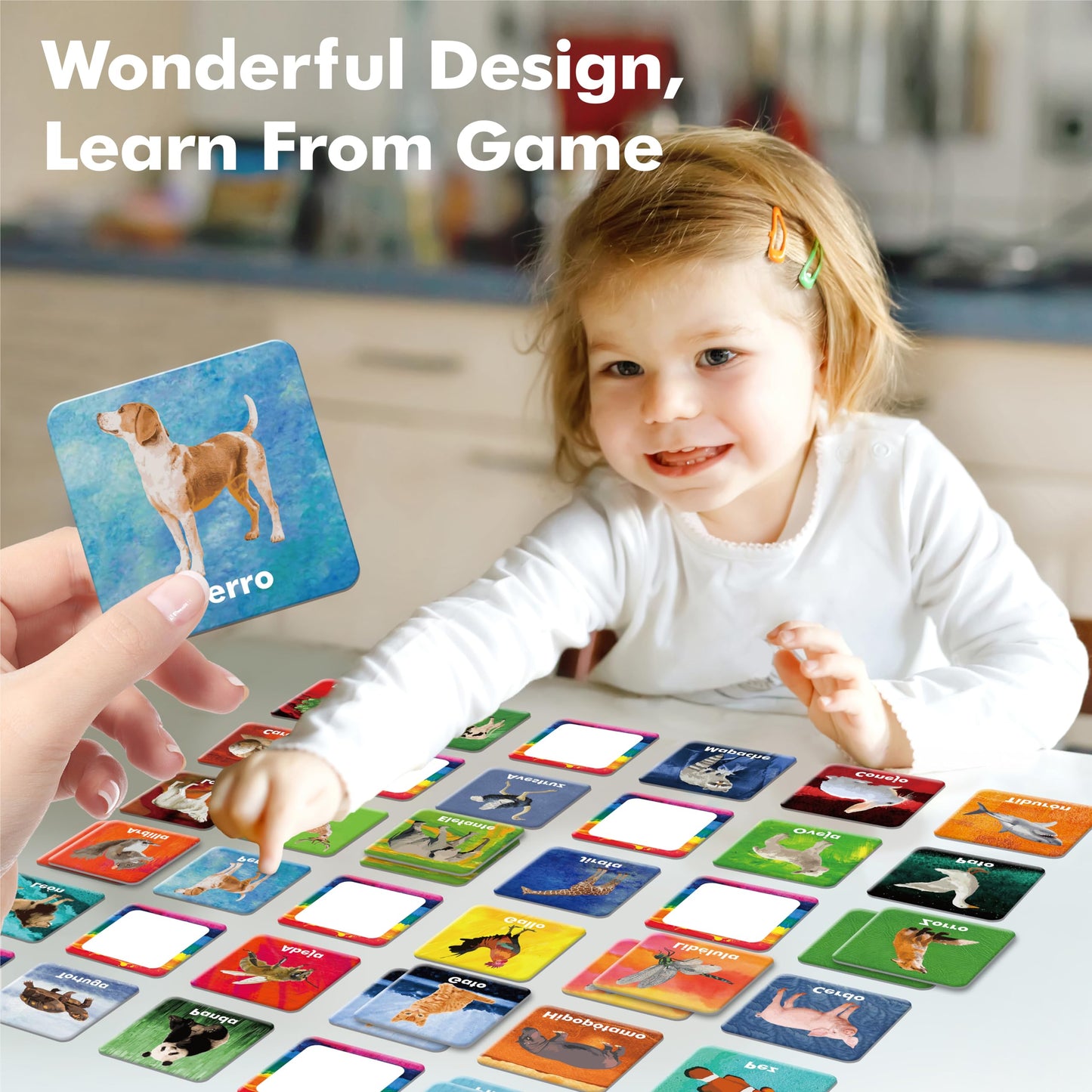 Hebayy 36 Pairs Animal Matching Game, 72Pcs Spanish Flashcards 36 Designs Memory Cards Educational Learning Toys For Preschool 4 5 6 Years Old (Each Measures 2” X 2”)