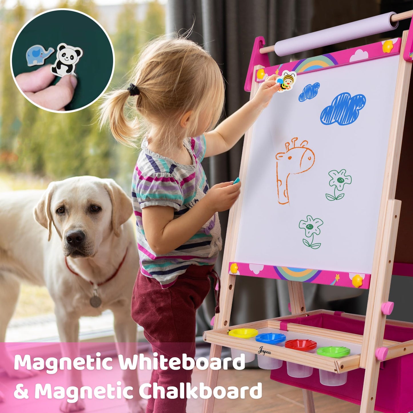 Joyooss Art Easel For Kids Easel For Toddlers, Adjustable Painting Station Wooden Easel Toddler Easels Kids Board Whiteboard & C