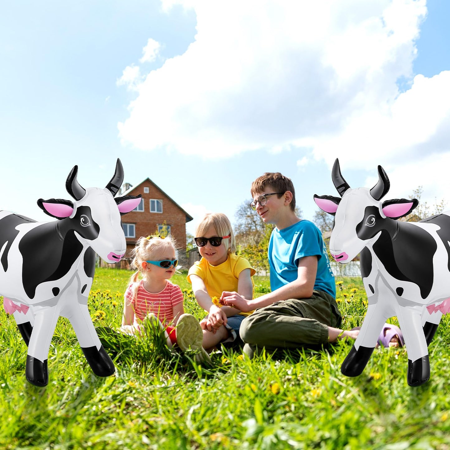 Liliful 2 Pcs 37 Inch Large Inflatable Cow Blow Up Farm Animals Christmas Western Birthday Party Decorations Decorative Inflatable Animals Gifts For Farm Birthday Pool Indoor Outdoor Party Supplies