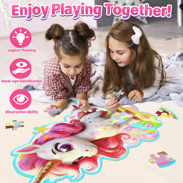 Zizz Unicorn Floor Puzzles For Kids Ages 3-5, 4-8 Years Old - Giant 48 Pieces Jigsaw Puzzles For Kids Ages 4-6 - Unicorn Toys Fo