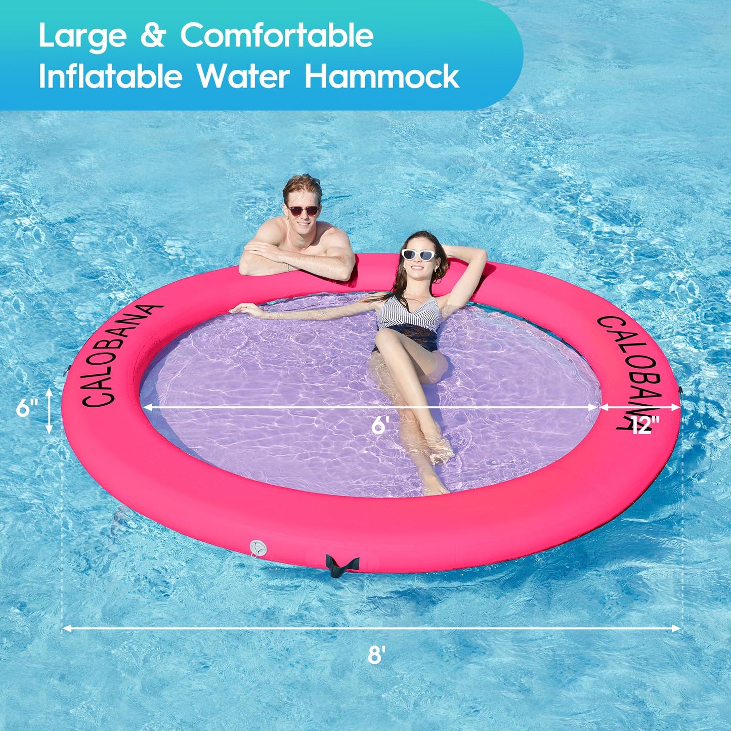 CALOBANA 8ft Round Inflatable Dock, Heavy Duty Water Hammock Floating Ring Island Platform Lake Raft for Adults Party Tanning Po