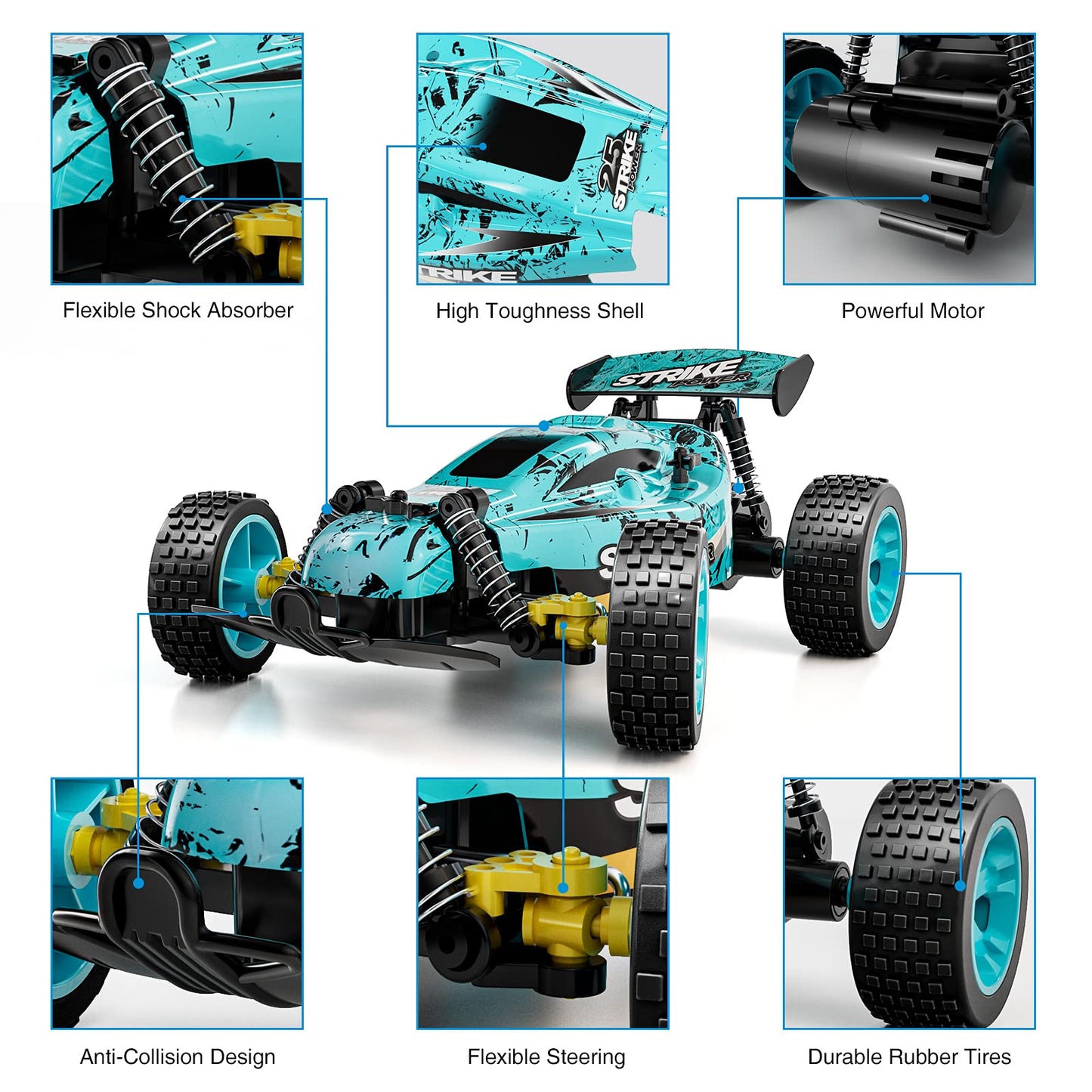 Tecnock RC Cars Remote Control Car for Kids, 1:18 Scale 20 KM/H 2WD Offroad Buggy, 2.4GHz RC Racing Car with USB-C Easy Charging