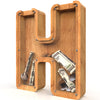 Piggy Bank For Kids Boys Girls, Large Personalized Wooden Letter Piggy Bank With Cut-Out Design, Alphabet Letter Coin Banks, Money Savings Box, Wooden Bank For Kids Creative Gift For Real-Money(H)