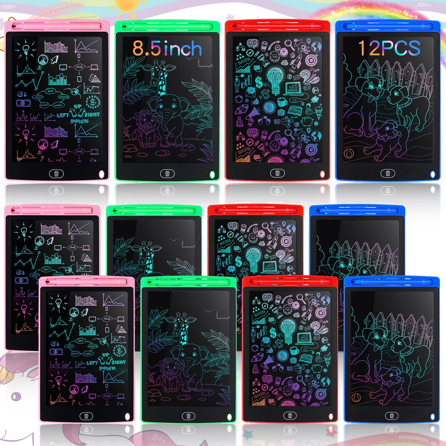 12 Pack LCD Writing Tablets 8.5 Inch Bulk Colorful Doodle Board Kids Scribbler Board Erasable Electronic Drawing Pads Reusable P