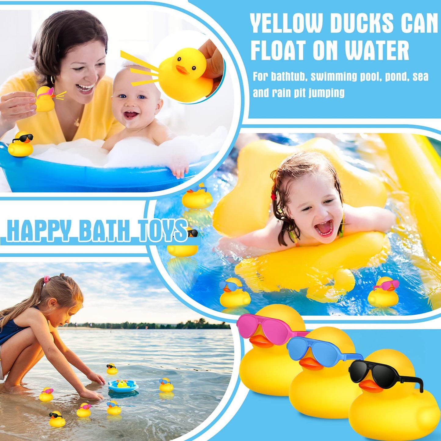 24 Pcs Mini Rubber Ducks With Sunglasses, Rubber Ducks In Bulk Valentine Bathtub Toys For Cruise Valentines Kids Classroom Gift