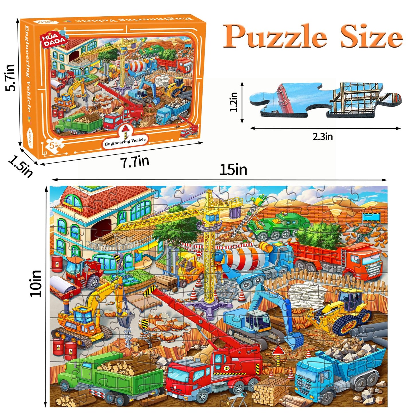 Puzzles for Kids Ages 4-8 6-8 8-10 Year Old - Busy Engineering Vehicle - 100 Pieces Jigsaw Puzzle for Kids 100 Piece Puzzle for