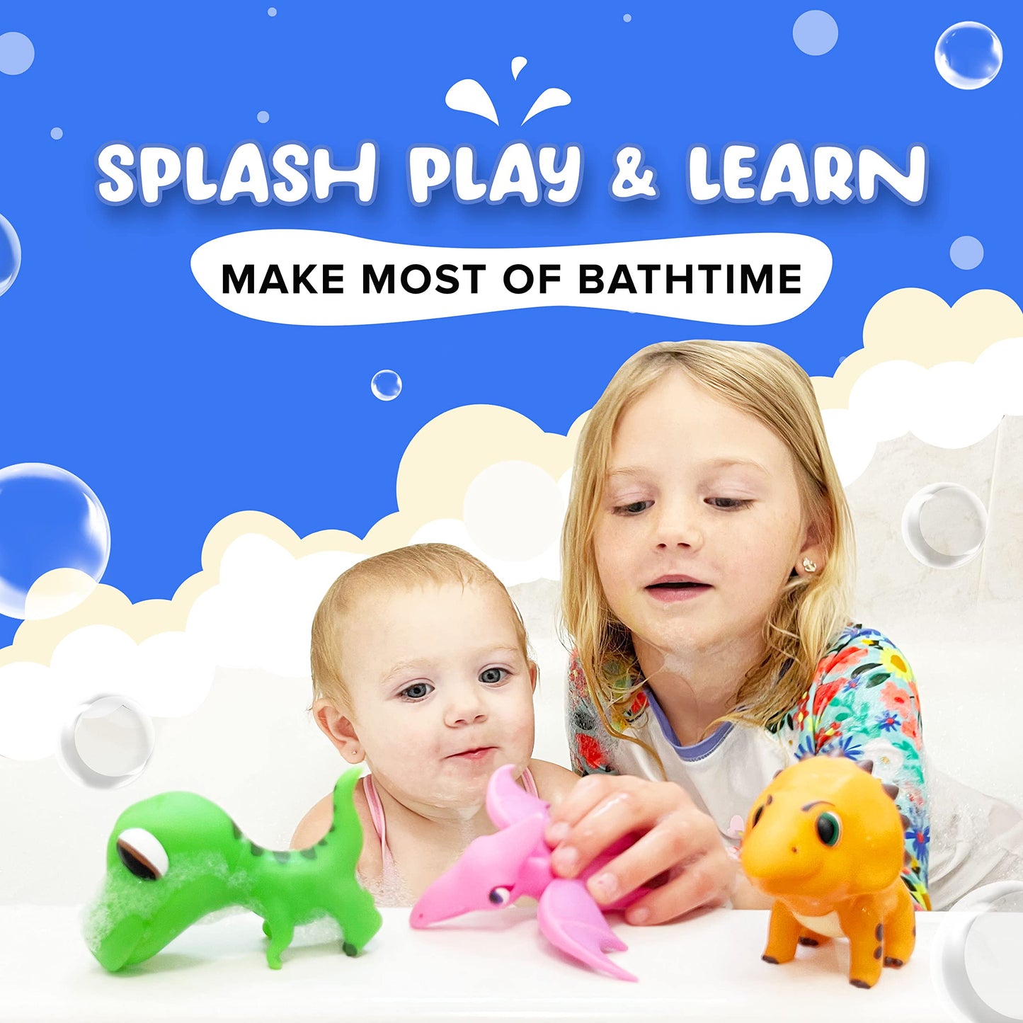 Splashez Mold Free Bath Toys For Babies & Toddlers, Dinosaur No Hole Bath Toys For Kids, Toddler Gift, No Mold Bathtub Water Dino Set For Kids, Pool, Bpa-Free, Fun, Infant Ages 1 3 6 12 18 Months